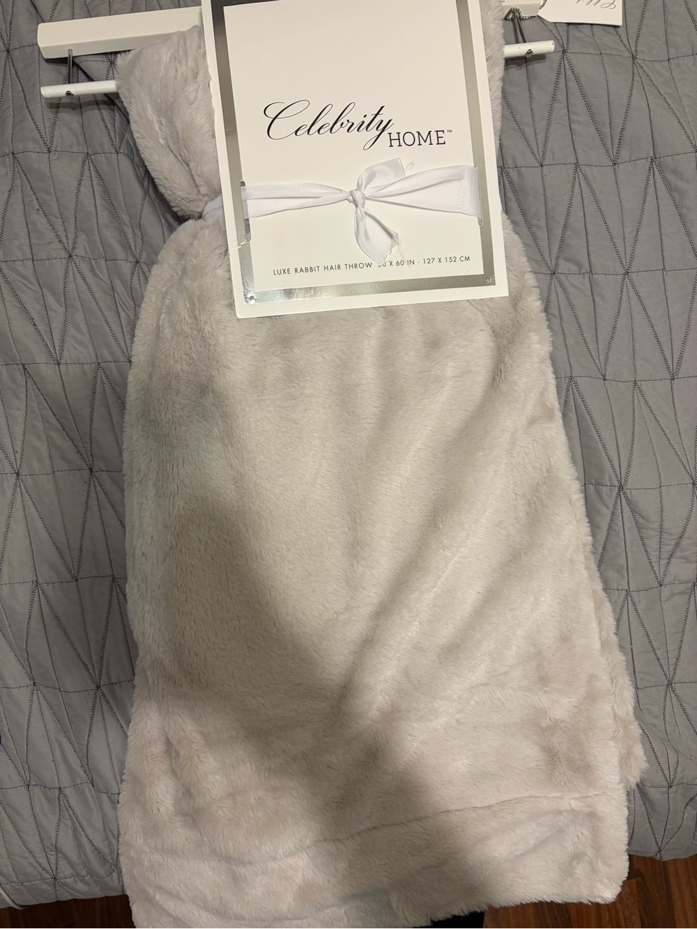 Celebrity Home Luxe Rabbit Hair Throw Blanket - Light Gray